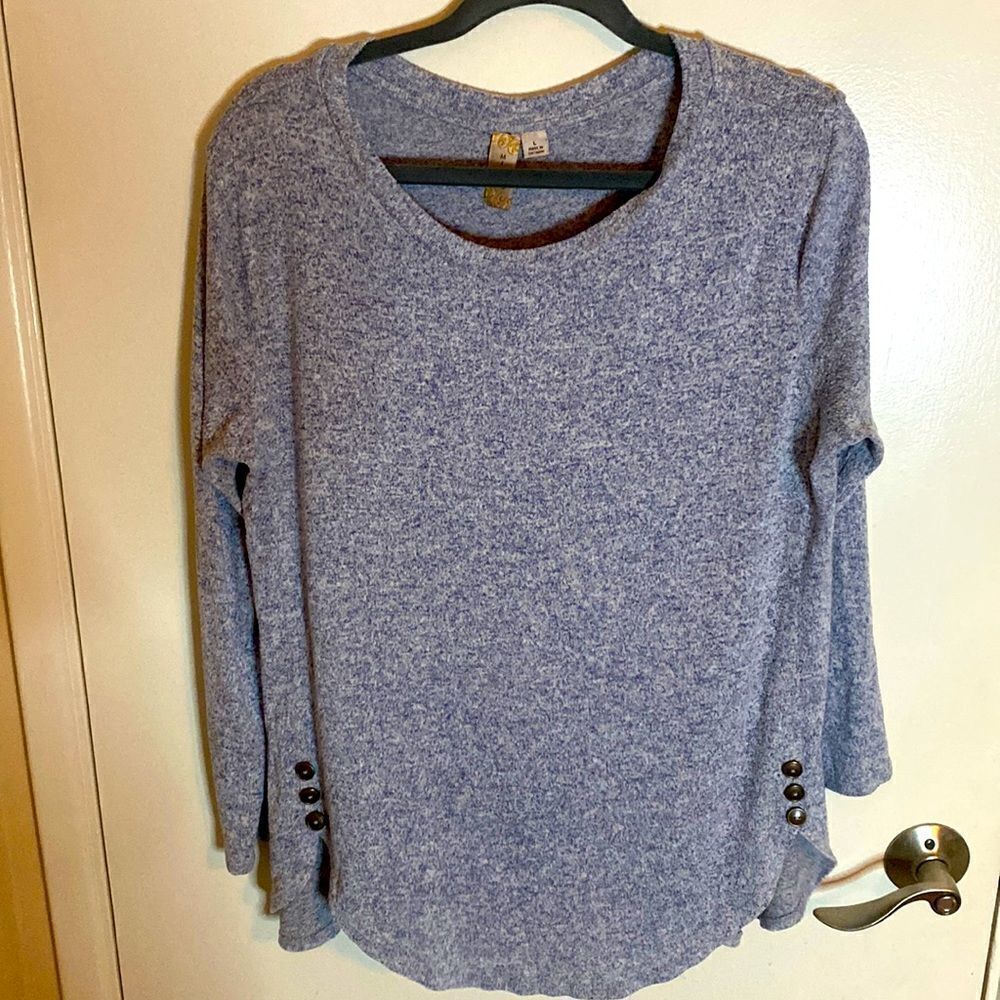 Misia blue softened knit sweater with button detail- Size large